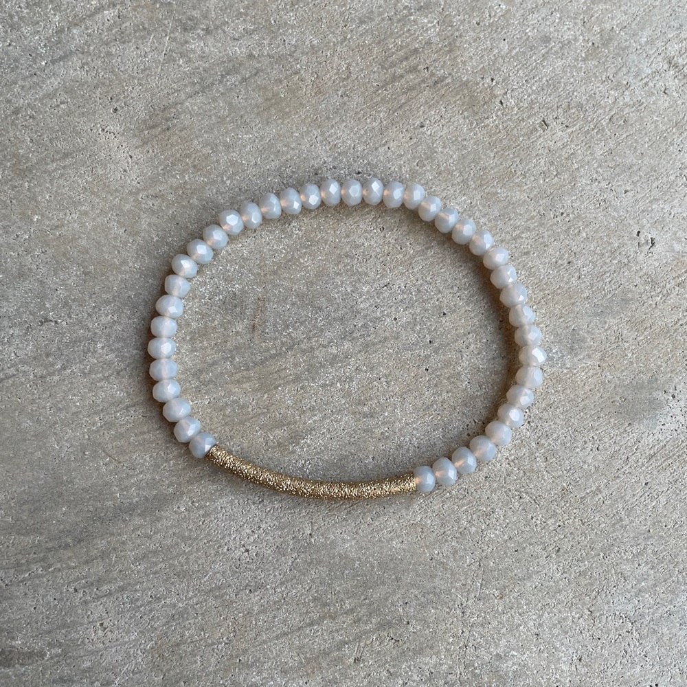 Grey Beaded Bracelet With Gold Band